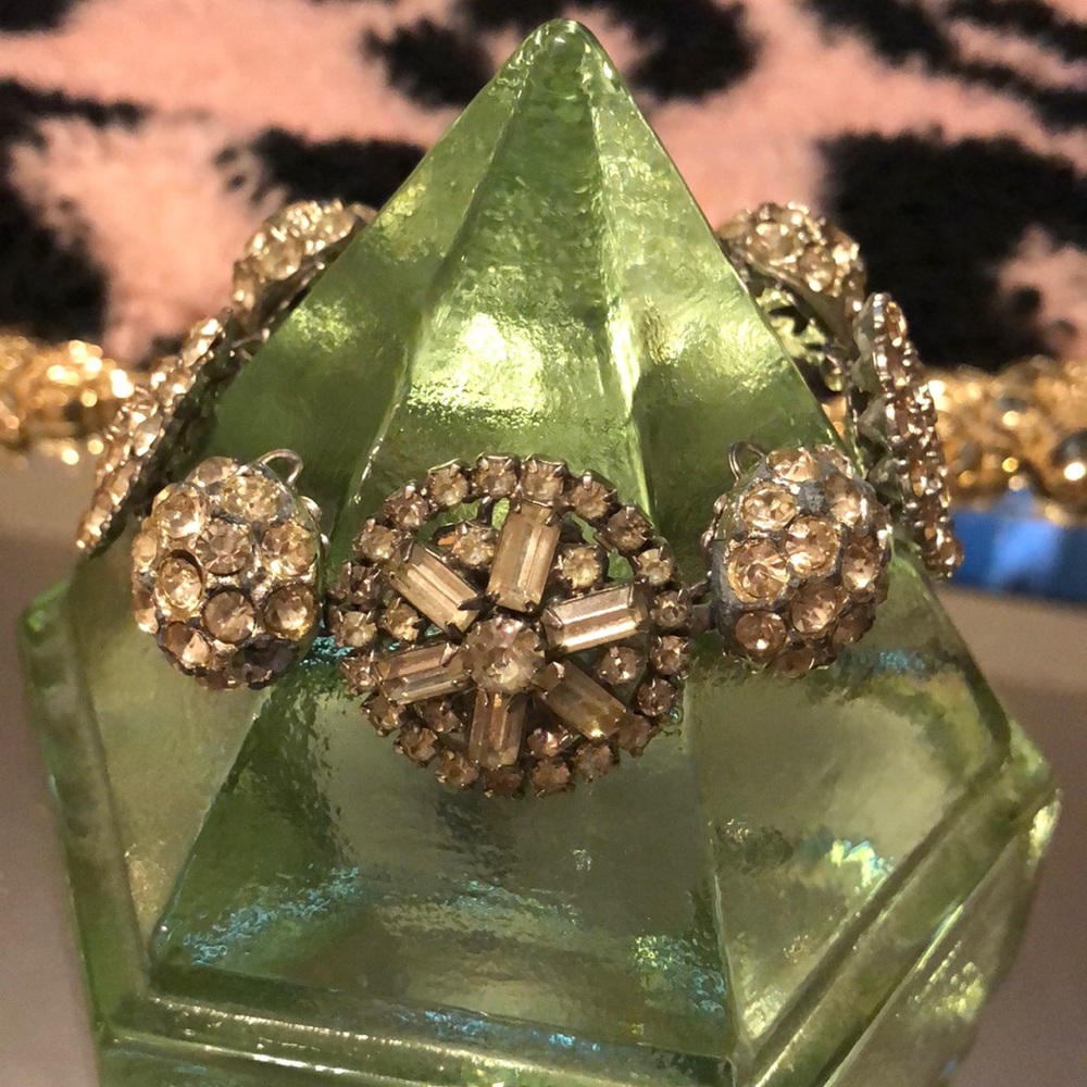 Vintage rhinestone soldered button bracelet